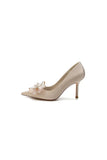 Champagne Pointed Toe Wedding Heels with Bow