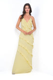 Remi Yellow Maxi Dress Halter Neck Open Back Ruffle Detail