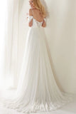 A Line Spaghetti Straps Off the Shoulder Sweep Train Wedding Dress