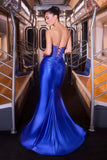 Fierra Gown Fitted Satin Dress with Beaded Bodice