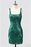 Burgundy Square Neck Bodycon Sequin Homecoming Dress