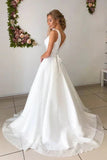 A line Attractive V neck Simple Wedding Dress Rustic Wedding Gown