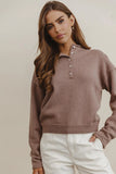 Meli Button Front Knit Sweater in Taupe FINAL SALE