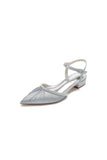 Satin Pointed Toe Beaded Buckle Kitten Heels