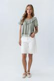 Lilian Lace Trim Top in Sage