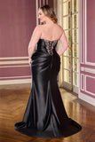 Elizaveta Gown Beaded V Bodice Satin Evening Dress