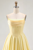 A Line Sunshine Yellow Strapless Corset Mini Homecoming Dress with Ruffles