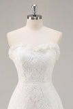 White Tiered A Line Strapless Lace Graduation Dress