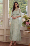 Dusty Sage Floral 2 Piece Chiffon A Line Wedding Guest Dress with Cape