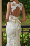 Classic Mermaid V Neck White Lace Backless Wedding Bridal Dress