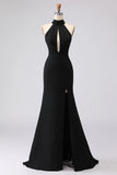 Black Halter Neck Mermaid Formal Dress