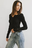 Naomi Cable Knit Sleeve Top in Black