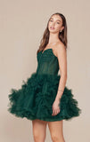YVONNE RUFFLE SKIRT MINI DRESS EMERALD