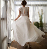 A Line Exquisite Lace Appliqued Cap Sleeves Wedding Dress