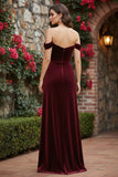 Off The Shoulder Black Sheath Corset Velvet Long Formal Dress with Slit