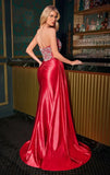 CHANDRA GOWN SATIN DRESS WITH BEADED BODICE HIP SASH