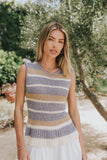 Tessa Striped Top in Dusty Blue