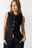 Carrie Button Up Vest in Black