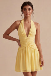 Halter A Line Daffodil Ruched Short Graduation Dress