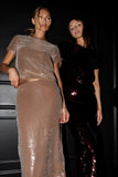 Presley Sequin Midi Skirt in Burgundy