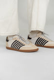 Stevie Striped Sneaker in Beige Shearling
