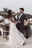 Luxury Lace Chic Halter A Line Bohemian Wedding Dress with Slit Bridal Gowns