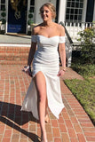 White Off the Shoulder Long Bridesmaid Dress with Slit