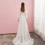 A Line Lace Appliques Illusion Neck Wedding Dresses