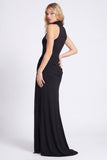 Black High Neck Sheath Ruched Formal Dress with Slit