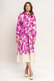 FUCHSIA PETAL FLORAL MIDI SHIRT DRESS