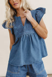 Quiney Embroidered Top in Denim FINAL SALE