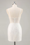 White Tight V Neck Graduation Dress With Sequins