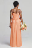 Sunset Spaghetti Straps Satin Pleated Long Junior Bridesmaid Dress
