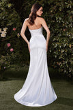 NICOLETTE GOWN OFF WHITE STRAPLESS LUXE SATIN DRESS SCARF