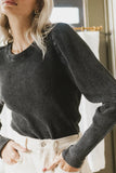 Kelcey Waffle Knit Top in Black FINAL SALE