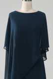 Navy A Line Scoop Tea Length Chiffon Mother of the Bride Dress