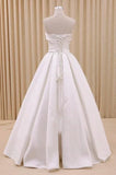 A Line Corset Strapless Floor Length Wedding Dress with Delicate Bow Belt