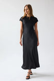 Hannah Satin Maxi Dress in Black