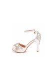 Rhinestone Flowers Decor Peep Toe Platform Stiletto Ankle strap High Heels