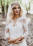 Tulle A Line Lace Appliques 3 4 Sleeve V Neck Romantic Bridal Wedding Gowns