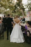 A Line Satin Off the Shoulder Wedding Dresses with Slit