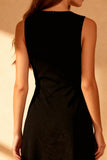 Simple Black A Line Round Neck Midi Dress