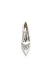 Satin Pointed Toe Slip on Chunky Heels With Rhinestone
