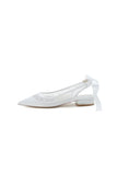 Satin Pointed Toe Mesh Low Heels With Bow