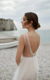 A Line Tulle Gorgeous Deep V Neck Open Back Double Layers Elegant Floor Length Long Dress With Sequin
