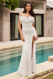 Oksana Gown Feather Trim Sequin Dress Off White