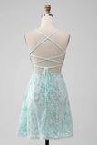 Mint A Line Sequins Short Homecoming Dress with Lace up Back
