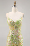 Green Bodycon Spaghetti Straps Sequins Homecoming Dress