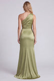Sage One Shoulder Cut Out Ruched Mermaid Formal Dress with Slit