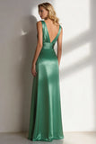 Emerald Green Mermaid V Neck Long Formal Dress with Slit